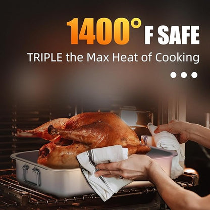 Stainless Steel Turkey Roasting Pan with Rack & Handles, Heavy Duty Food-Safe Turkey Pan Dishwasher Safe, Perfect for Cooking Turkey and Steak for Thanksgiving and Christmas (Standard)