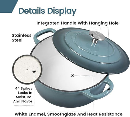 EDGING CASTING Enameled Cast Iron Round Dutch Oven with Lid Dual Handle Pot Bread Ovens, 7 Quart, Slateblue - Image 3