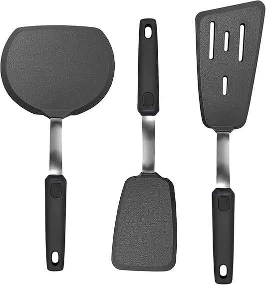 3 Piece Silicone Spatula Turner Set, Spatulas Silicone Heat Resistant Kitchen Cooking Utensils Set for Nonstick Cookware - Flexible Stainless Steel with Silicone, Dishwasher Safe