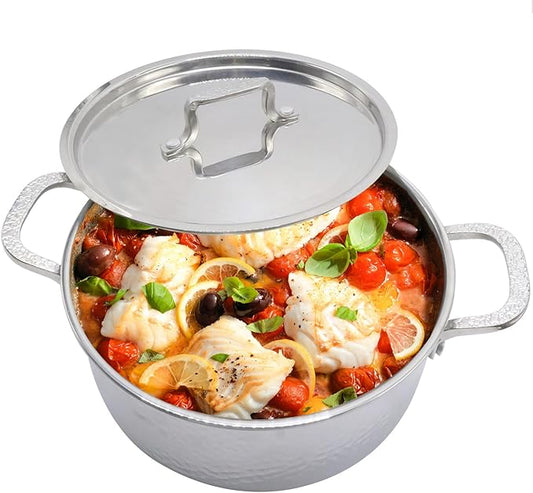 Vivicreate Tri-Ply Stainless Steel Stockpot Deep Cooking Pot with Hammered Exterior Compatible with All Stovetops Even Heat Distribution Durable Cookware for Soups Stews and More 4 QT by Vivicreate