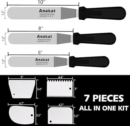 Anaeat Icing Spatula, 3 Pieces Professional Angled Offset Frosting Spatulas with 6", 8", 10" Stainless Steel Blades & 4 Pack Cake Smoother Scraper for Cake Decorating, Baking & Pastry (Set of 7) - Image 7