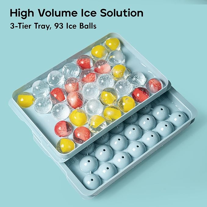 Round Ice Cube Trays for Freezer - Ice Cube Tray with Lid and Bin,Stackable Ice Ball Maker, BPA-Free Ice Mold, Circle Ice Trays for Juice,Coffee and Cocktails (1.2in/93 balls&box) - Image 3