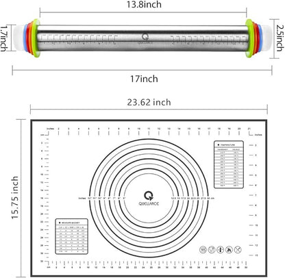 Rolling Pin and Pastry Baking Mat Set, Rolling Pins with Adjustable Thickness Rings, Stainless Steel Dough Roller for Baking Fondant, Pizza, Pie, Pastry, Pasta, Cookies (Black Mat) - Image 5