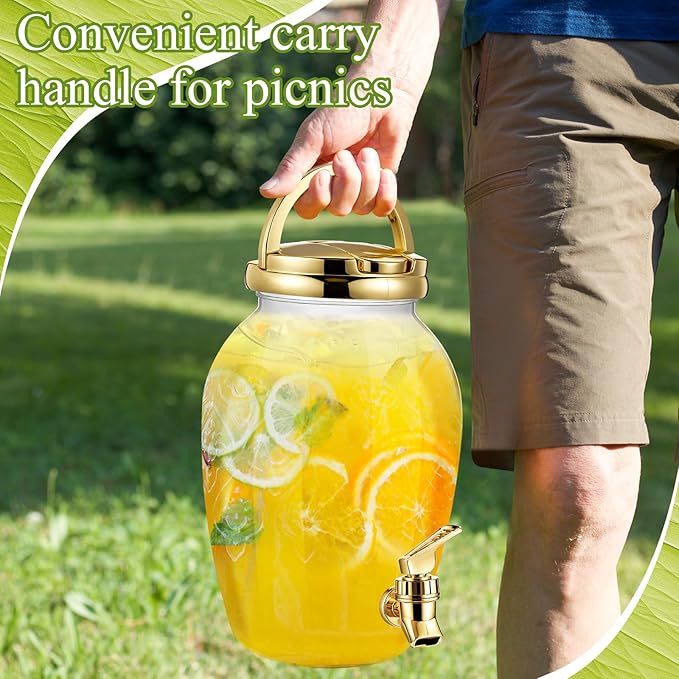 Havawish 2 Pack Drink Beverage Dispenser with Stand for Parties 1.16 Gallon Plastic Water Lemonade Juice Dispenser with Spigot and Lid for Countertop Weddings (Gold)