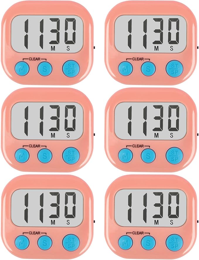 6 Pack Kitchen Timers Loud Ring Digital Timers for Cooking Magnetic Pink by AOUCE