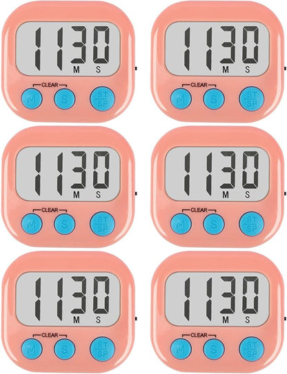 6 Pack Kitchen Timers Loud Ring Digital Timers for Cooking Magnetic Pink by AOUCE