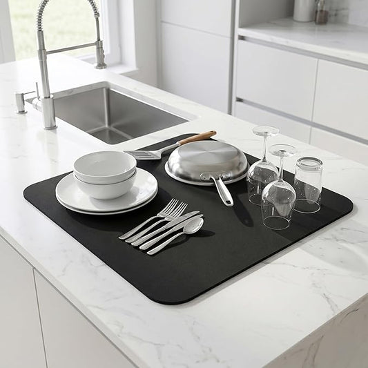 Customizable Dish Drying Mat: 24"Lx20"W Trimmable Quick Dry Pad - Non-Slip Absorbent Heavy Duty Microfiber Drip Catcher & Counter Protector for Kitchen Sink & Bathroom Counter Tray