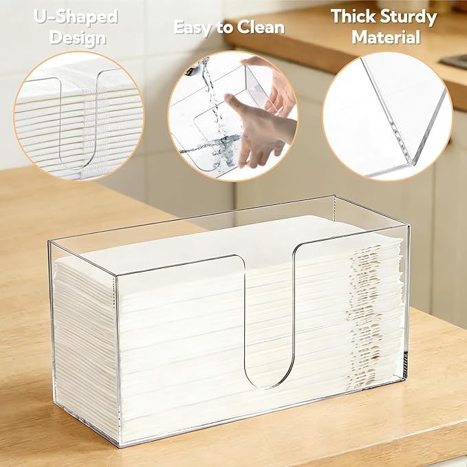 ZAVOOS 2 Pack Acrylic Paper Towel Holder, Folded Countertop Z-fold C-fold Trifold Napkin Dispenser, Clear Hand Towel Storage Holder Tray for Bathroom, Kitchen, Restaurant - Image 4