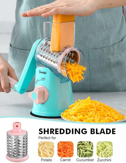 Geedel Rotary Cheese Grater, Kitchen Mandoline Vegetable Slicer with 3 Interchangeable Blades, Easy to Clean Rotary Grater Slicer for Fruit, Vegetables, Nuts - Image 4