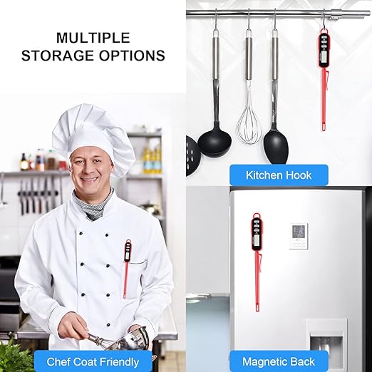 Lonicera Digital Cooking Thermometer for Bread Baking, Food and Water Temperature Measurement. Waterproof and Long Stem with Meat Temp Guide, Display with Backlit (Red) - Image 6