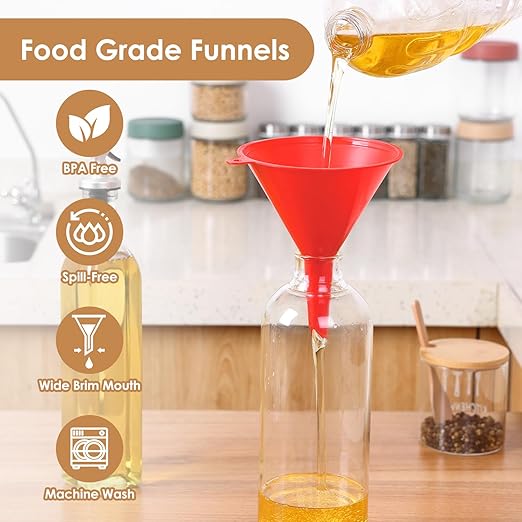 4 PCS Plastic Kitchen Funnel Set with Clean Brush, Food Grade Funnel for Kitchen Use Filling Bottles, Liquid, Protein Powder, Multifunctional Funnels for Cooking, Lab and Automotive Use - Image 2