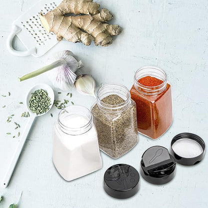 Tebery 24 Pack 9 Oz Plastic Spice Jars with Black Cap, Reusable Seasoning Containers Bottles for Kitchen Organization, Clear Plastic Spice Container with Shaker Lids for Spices Powders Herbs - Image 9