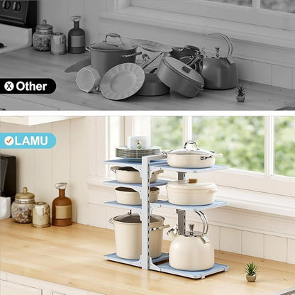LAMU Pots and Pans Organizer under Cabinet, 8 Tier Heavy Duty Pan Organizers inside Cabinet, Adjustable Pot Rack for Small Kitchen Storage, 15" Height Holds Cast Iron Pans and Skillets White - Image 7