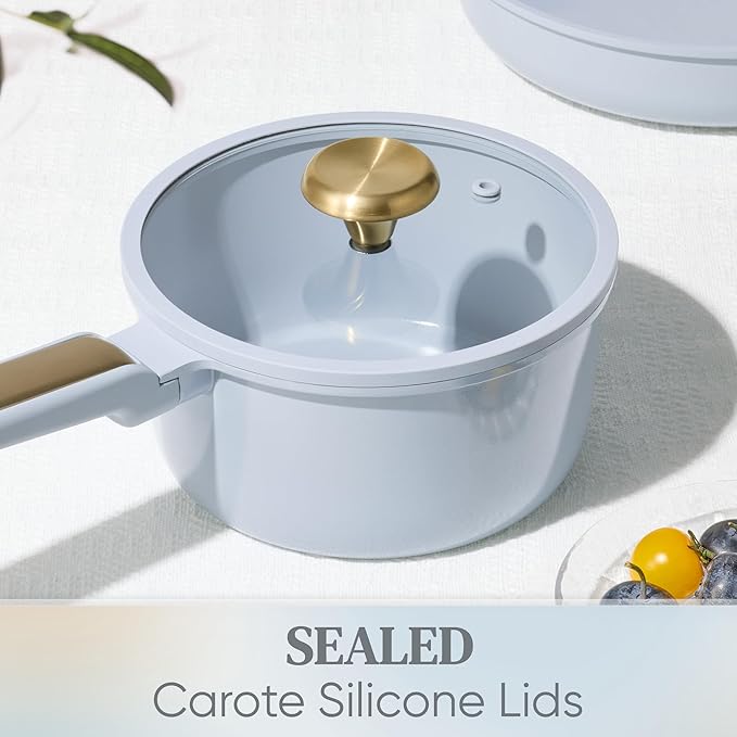 CAROTE Ceramic Cookware Set Nonstick, 14pcs Pots and Pans Set Nonstick, Non-Toxic & PFAS-Free, Dishwasher, RV/Camping Cookware Set, Cooking Pots with Lids, Pastel Blue - Image 5
