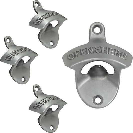 4 PCS Bottle Opener Wall Mounted Stainless, Antique Silver Rust-free Screw in Wall Beer Cap Bottle Opener Outdoor for Post Kitchen Cupboard by Wallmountedbottleopener