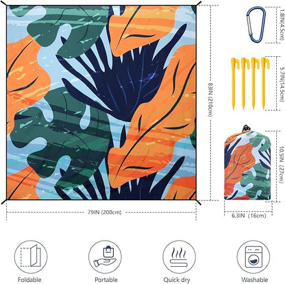 HIHOHO Beach Blanket Waterproof Sandproof Extra Large Beach Mat 79" X 83"/120"x108"for 1-8 Adults Quick Drying Durable Outdoor Picnic Mat for Beach Travel Camping Hiking