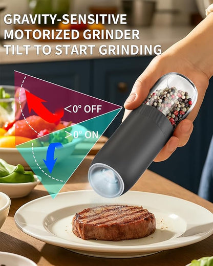 CIRCLE JOY Gravity Electric Salt and Pepper Grinder Set, Battery Powered Automatic Pepper Mills with Adjustable Coarseness, One Hand Operation, 176ml Large Container, Black - Includes 8 Batteries - Image 2