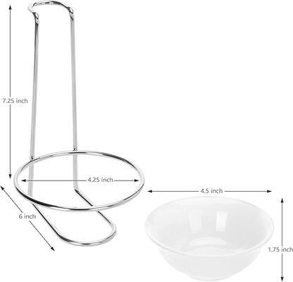 MyGift White Ceramic Ladle Holder Spoon Rest, Upright Single Cooking Utensil Holder, Vertical Drip Catcher Dish with Stainless Steel Stand for Kitchen Counter