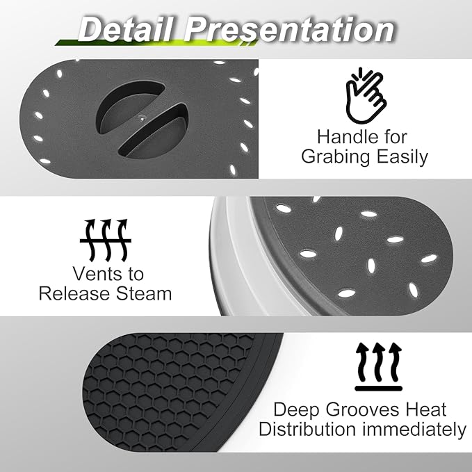 12"&10" Microwave food Cover and Mat,Large Vented Collapsible Splatter Guard dish Plate lid & Silicone Round Kitchen mat,4 in 1 - Image 6