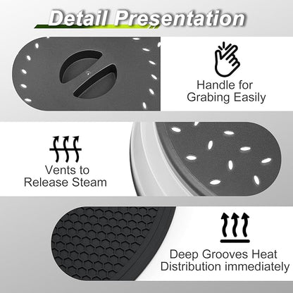 12" Microwave food Cover & Mat,Large Vented Collapsible Splatter Guard dish Plate lid & Silicone Round Kitchen mat - Image 6
