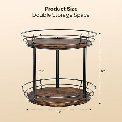 LAMU 10'' Lazy Susan Turntable Organizer, 2 Tier Round Rotating Spice Rack Organization for Kitchen Cabinet and Countertop, Wooden Lazy Susan for Table Top, Pantry, Bathroom, Vanity, Home Decor - Image 9
