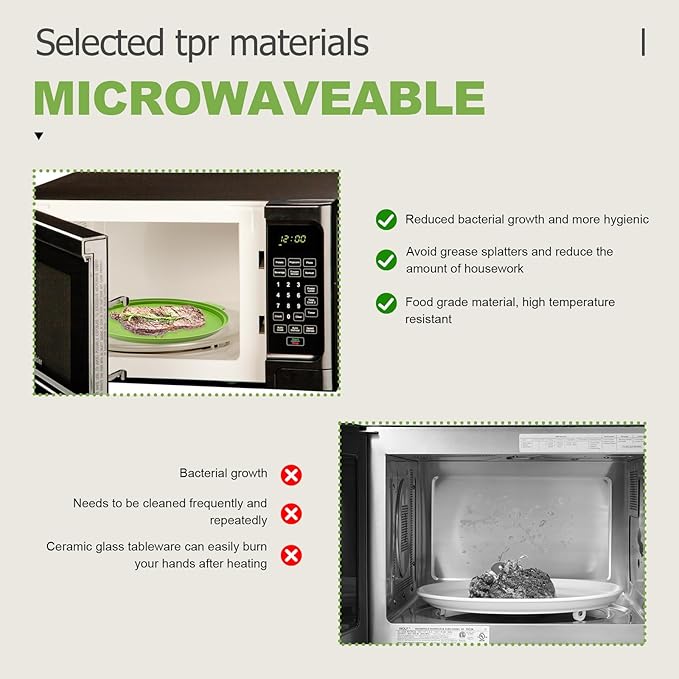 Microwave Splatter Cover 10.2 Inch, Collapsible Silicone Lid & Tray with Handles, Fits Standard & Compact Microwaves, Vented Splash Guard for Food, BPA-Free & Dishwasher Safe