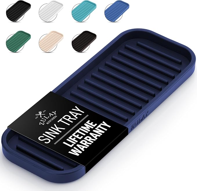 Zulay Kitchen (9x3.5) Silicone Sponge Holder for Kitchen Sink - Flexible Multipurpose Soap Tray - Sink Organizer for Kitchen, Bathroom, Makeup, Trinkets & More (Dark Blue) by ZulayKitchen