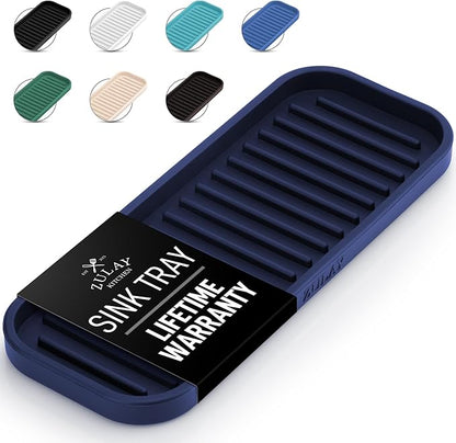 Zulay Kitchen (9x3.5) Silicone Sponge Holder for Kitchen Sink - Flexible Multipurpose Soap Tray - Sink Organizer for Kitchen, Bathroom, Makeup, Trinkets & More (Dark Blue) by ZulayKitchen