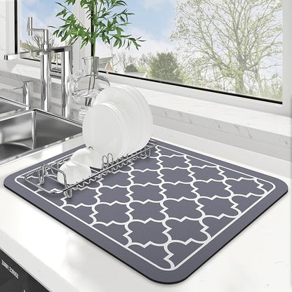 WISELIFE Dish Drying Mat Super Absorbent Drying Mat Large Dish Drying Mats for Kitchen Counter Easy Clean Dish Mat Kitchen Drying Mat15"x 18" Stylish Grey by WiseLife