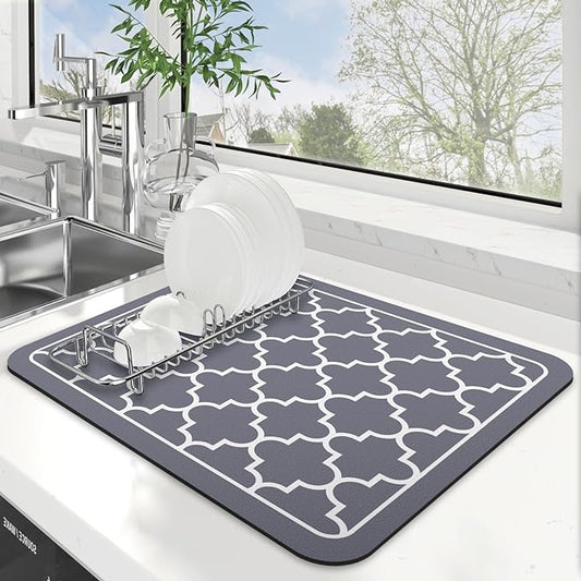 WISELIFE Dish Drying Mat Super Absorbent Drying Mat Large Dish Drying Mats for Kitchen Counter Easy Clean Dish Mat Kitchen Drying Mat15"x 18" Stylish Grey by WiseLife