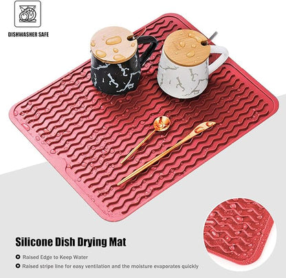 Silicone Dish Drying Mat, Non-Slip Easy Clean Sink Mat Large Heat-resistant Dish Drainer Mat for Kitchen Counter, Sink, Refrigerator or Drawer liner (16" x 12", RED) - Image 3