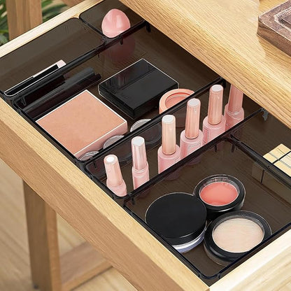 StorMiracle 13 PCS Drawer Organizer Set, 5 Varied Size Bathroom and kitchen Drawer cabinet organizer Trays, Clear Storage Bins for Makeup, Jewelry, Utensils and Gadgets, Black - Image 5