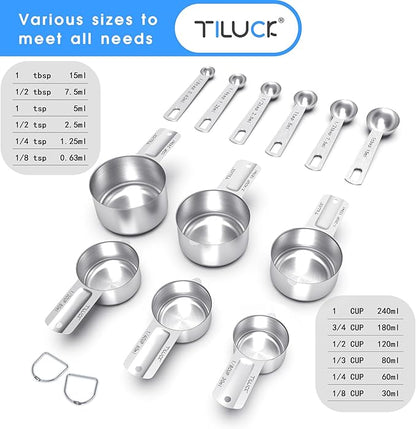 TILUCK Stainless Steel Measuring Cups & Spoons Set, Cups and Spoons,Kitchen Gadgets for Cooking & Baking (12) - Image 2
