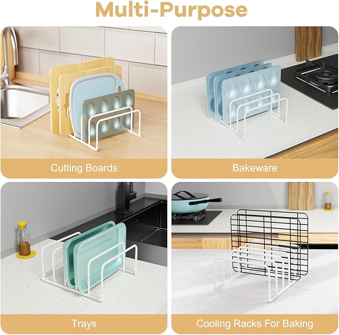 Fikoksol Cutting Board Organizer and Baking Sheet Rack, [2-Pack] White Heavy Duty Metal Cookie Sheet Organizer for Cutting Board Storage & Plate Holder for Cabinet, Tray Dividers for Cabinets - Image 6