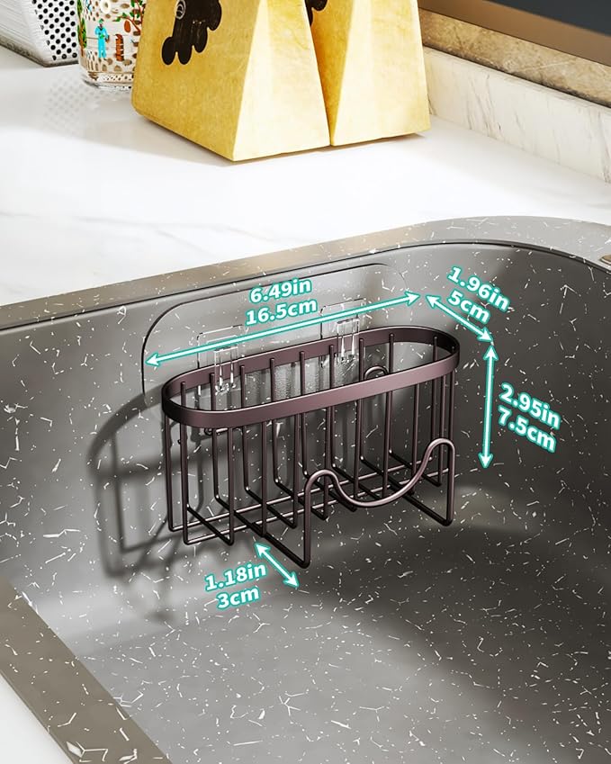 HapiRm Multifunctional Sponge Holder for Kitchen Sink with Unique M-Shaped, 2 Installation Methods Sink Caddy, Stainless Steel Kitchen Organizer for Sponge, Brush, Sink Stopper and Scraper -Bronze - Image 5