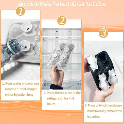 3D Cat Ice Cube Mold-JLMIH Fun Shapes Silicone Molds Tray with Funnel for Whiskey, Cocktail, Drink, Bar Gifts for Cat Lovers Women Men