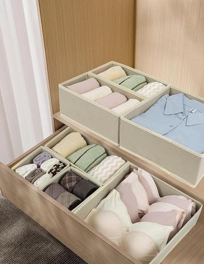 Fordonral 12 Pack Drawer Organizer Clothes, Foldable Fabric Dresser Organizer Closet Organizers and Storage Box for Underwear,Folded Clothes,Baby Clothing,Socks,Bra,Towels,Ties(12 Pack,Beige) - Image 6