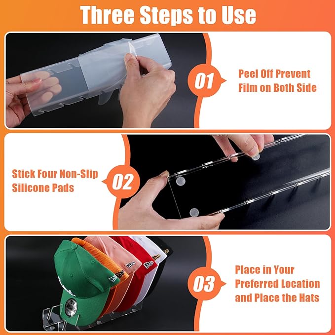 Hat Stand for Baseball Caps, 4 Pack No Install Acrylic Hat Organizer for 28 Baseball Caps Storage Organizer, Hat Racks Hat Holder Display and Organization for Closet, Bedroom, Dresser (Clear-4Pack) - Image 4