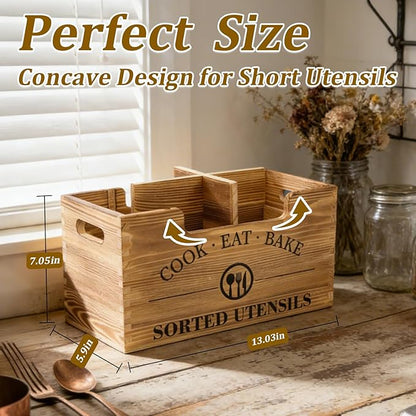 Upgraded Kitchen Utensil Holder for Counter, Extra Large Wooden Utensil Holder with Three Adjustable Combination Designs for Storage Cooking and Silverware - Image 8