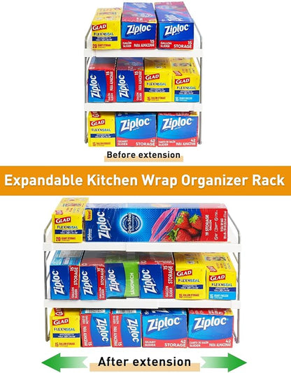 JUPELI Foil and Plastic Wrap Organizer, Expandable Kitchen Pantry Storage, Height Adjustable Cabinet Rack for Kitchen Organization, Aluminum Foil -3 Tier 9.8" to 15.6"L - Image 2