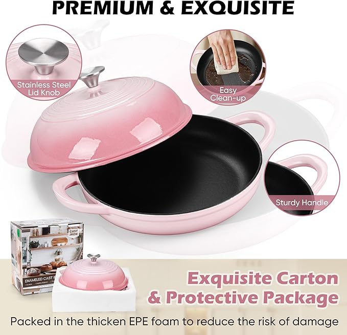 Bread Dutch Oven for Sourdough Baking (5.5 QT), Joyfair Enameled Cast Iron Dutch Oven Pot with Lid, Sourdough Bread Pan with Heavy Duty Dual Handles, Non-Stick & Even Heat, Oven-safe up to 500°F, Pink - Image 6