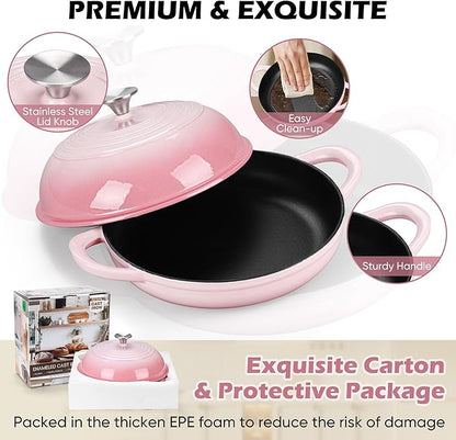 Bread Dutch Oven for Sourdough Baking (5.5 QT), Joyfair Enameled Cast Iron Dutch Oven Pot with Lid, Sourdough Bread Pan with Heavy Duty Dual Handles, Non-Stick & Even Heat, Oven-safe up to 500°F, Pink - Image 6