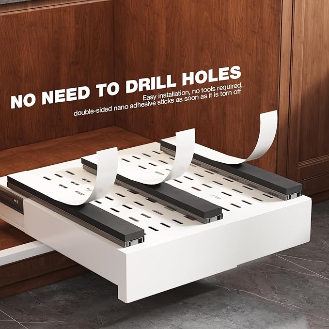 Seinloes 2 Pack Pull Out Cabinet Organizer Expandable Width(11"-16") and Depth(13"-17"),Slide Out Drawers With Raising Pad for Framed Cabinets,No Drill Roll Out Shelves for kitchen,Bathroom,White - Image 7