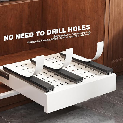 Seinloes 2 Pack Pull Out Cabinet Organizer Expandable Width(11"-16") and Depth(13"-17"),Slide Out Drawers With Raising Pad for Framed Cabinets,No Drill Roll Out Shelves for kitchen,Bathroom,White - Image 7