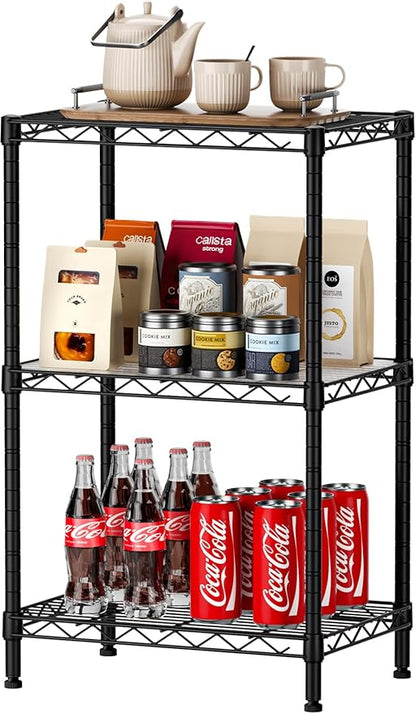 SINGAYE 3 Small Shelves Storage Shelf Wire Shelving Unit Metal Shelf Adjustable Organizers Storage Shelving with Wheels for Bathroom Laundry Room Kitchen Pantry11.5”D x 17.3”W x 30”H Black by SINGAYE