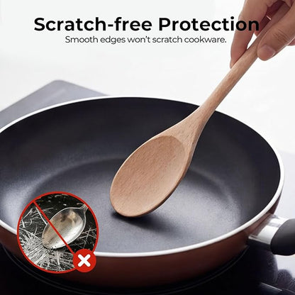 HANSGO 10 Inch Wooden Spoons for Cooking, 3PCS European Beech Wood Mixing Spoons, Heat Resistant, Non-Scratch for Nonstick Pans & Soup Pots, Ideal for Home Kitchen Stirring, Serving & Baking