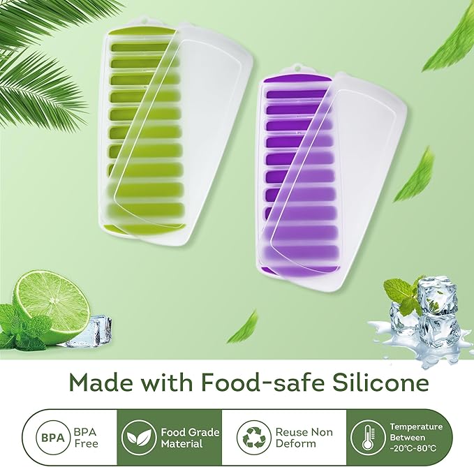 Lily's Home Silicone Ice Cube Tray with Lid Set of 2, BPA-Free, Ideal for Water Bottles & Sports Bottles, Flexible & Stackable Design for Quick Release, Ice Cube Trays for Freezer(11.81"*4.72"*0.95") - Image 4