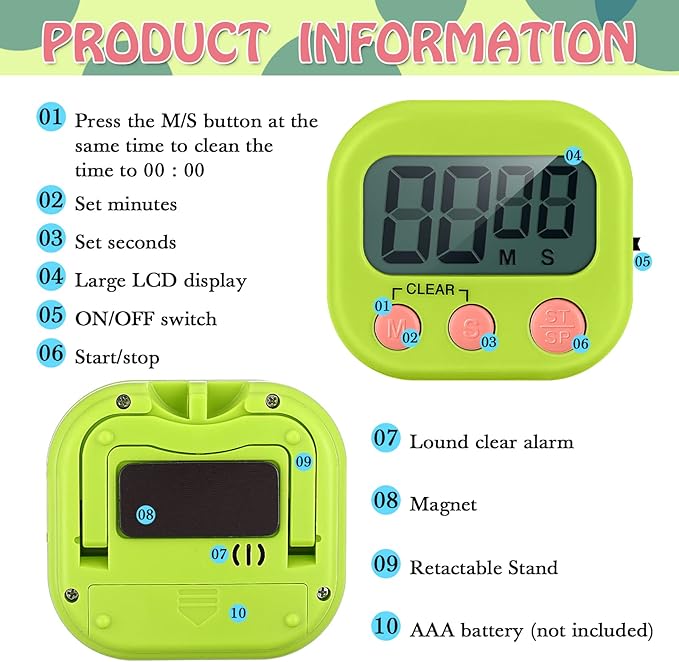 Xuhal 50 Pieces Digital Kitchen Timer Bulk, Small Magnetic Timers for Classroom, Digits Stopwatch Clock Timer for Cooking Baking Sports Games Office, Not Including Battery (Multicolor) - Image 4