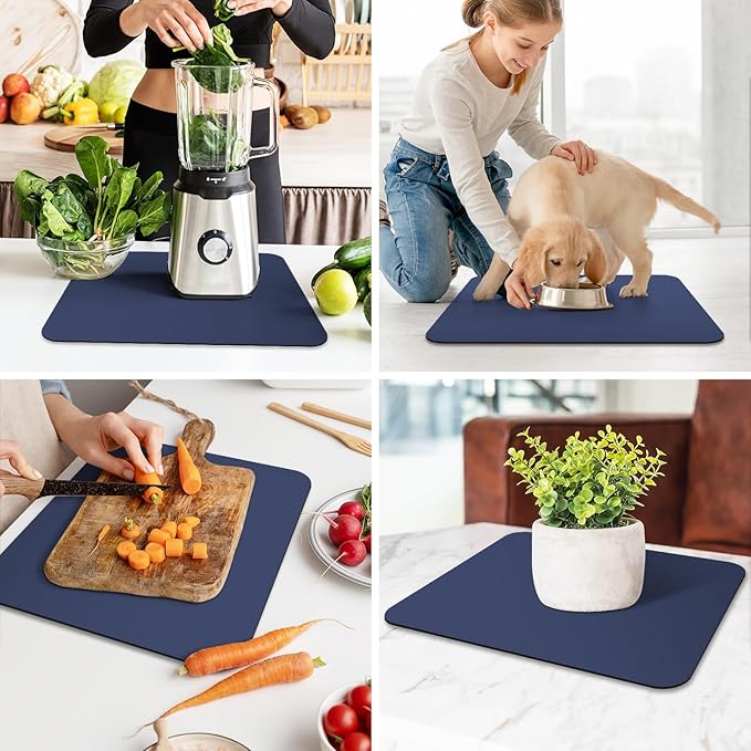 WISELIFE Dish Drying Mat Super Absorbent Drying Mat Large Dish Drying Mats for Kitchen Counter Easy Clean Dish Mat Kitchen Drying Mat15"x 18" Classic Blue - Image 7