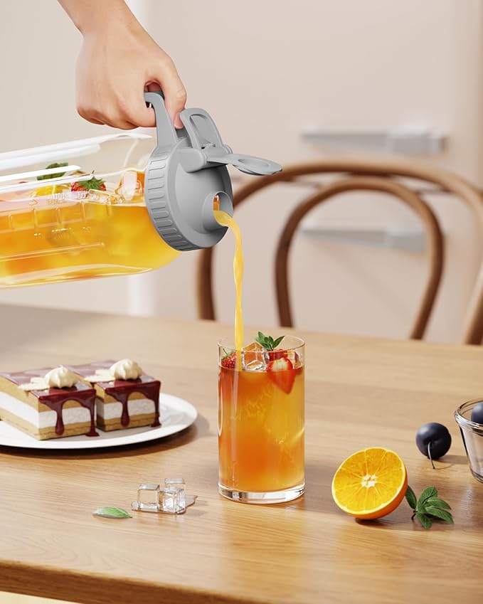 OneDream Glass Pitcher with Lid – 64oz Glass Mason Jar Pitcher with Wide Mouth, Airtight Seal, Leak-Proof, Spout Design – Ideal for Iced Tea, Sun Tea, Cold Beverages, and Home Entertaining - Image 6